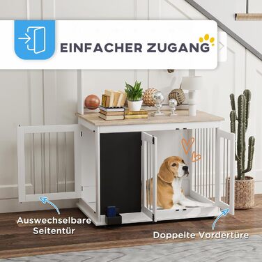 Клітка для собак PawHut - переноска з 3 дверцятами, полиця для іграшок, коліщатка, біла, для великих собак