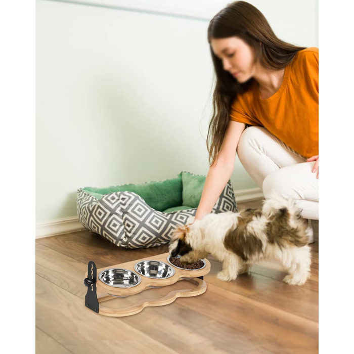 Набір мисок для котів та цуценят 3 шт. з регульованою висотою - Ергономічна годівниця з нержавіючої сталі