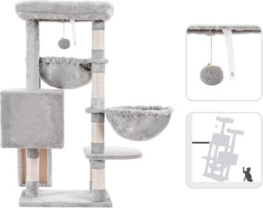 Комплекс для котів Hey-brother Kratzbaum: будинок, кігтеточка, лежанка, дряпка, сіра, 90 см (MPJ006SW)