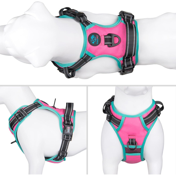 Шлейка безпеки для собак середніх та великих порід PHOEPET з м'якою ручкою та світловідбиваючими елементами, рожева (S)