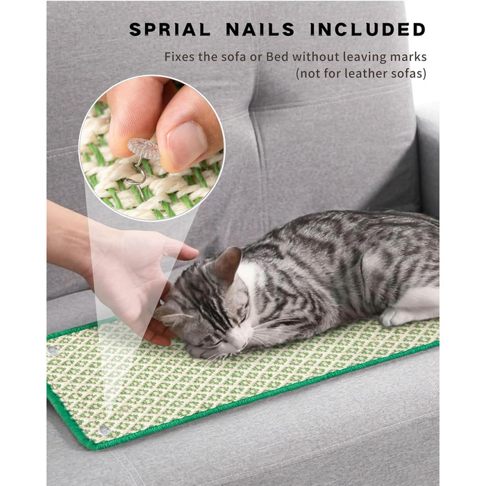 Килимок для дряпання котів JanYoo, сизаль, 60x25 см, 2 шт, зелений. Захист для підлоги, стін, меблів