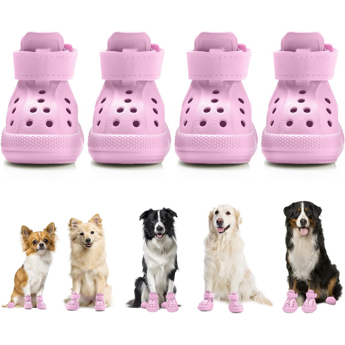 Взуття для собак SlowTon: дихаючі, неслизькі літні сандалі для собак з світловідбиваючими смугами (рожевий, розмір 4)