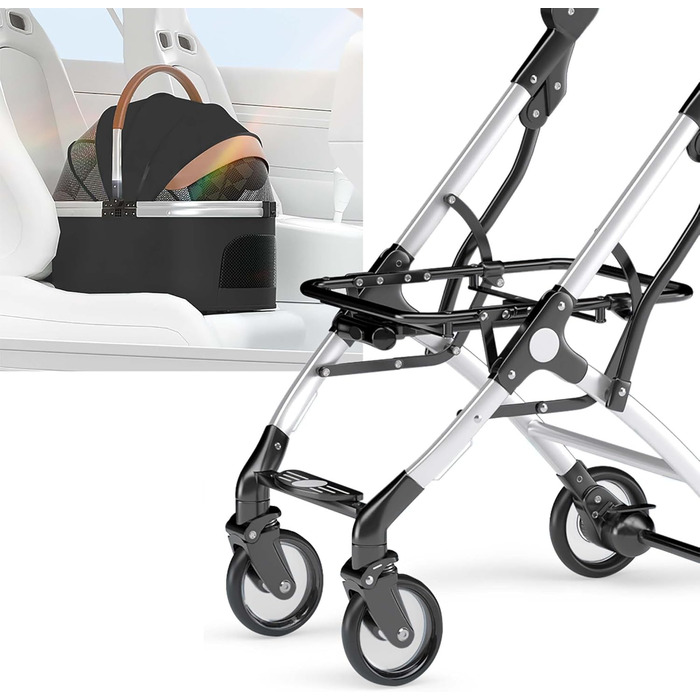 Візок для собак Fudajo 2в1, розкладний, з сумкою-переноскою, для собак та котів (чорний, до 15 кг)