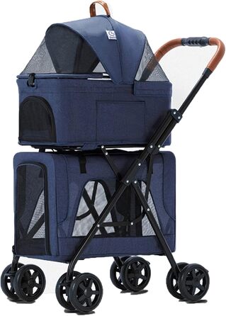 Двоповерховий візок для домашніх тварин, багатофункціональний 3-в-1 для котів та собак, складаний, для маленьких собак, з можливістю складання спереду, візок для 2 собак (сірий)