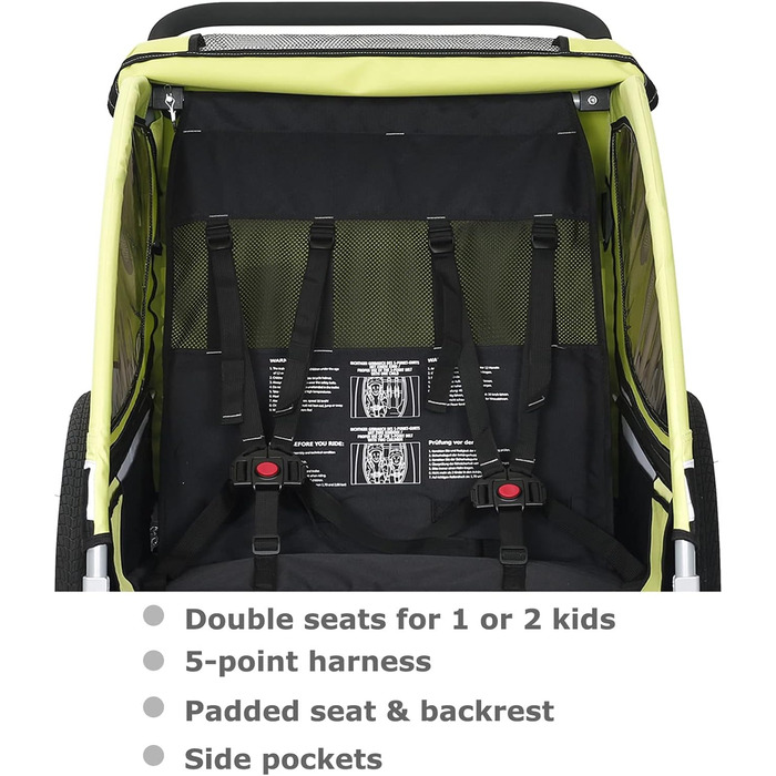 Дитячий причіп Tiggo S2 2-в-1 з підвіскою та поворотним з'єднанням 360° (зелений)