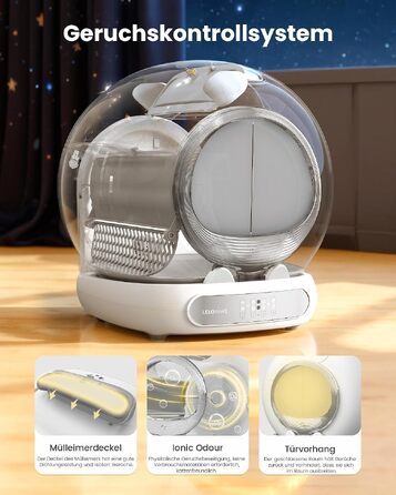 Самоочисний електричний лоток для котів LELO PAWS XXL (74Л) з керуванням через додаток, дезодорацією та шторкою, сріблястий