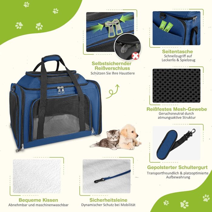 Транспортна сумка для кота/собаки TOFFCAEA, переноска для тварин, складана, 6 кг, для середніх собак та котів (Блакитний, 43 x 28 x 28 см)