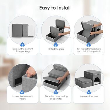 Сходинки для собак маленьких порід, складані. Сходи для котів з ящиками для зберігання. Сходи для домашніх тварин на диван та ліжко (2 сходинки)