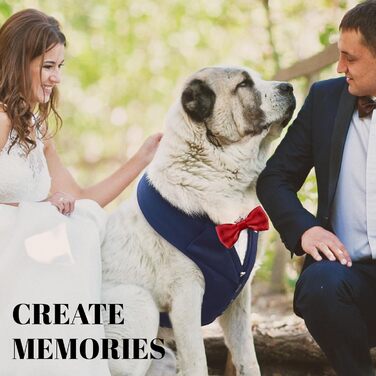 Елегантний собачий смокінг для весілля та ювілею, стильний набір для фотосесій та свят, синій смокінг з червоною краваткою (L, Neck 16.5-20.5 дюймів)