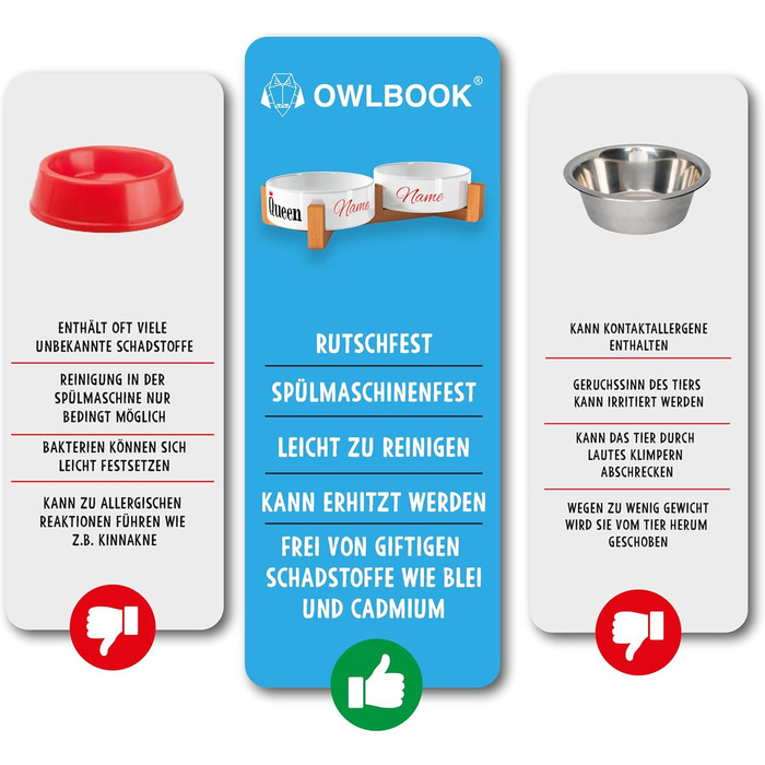 Персоналізована миска для собак OWLBOOK з іменем: керамічна миска з бамбуковим підставкою, 300 мл