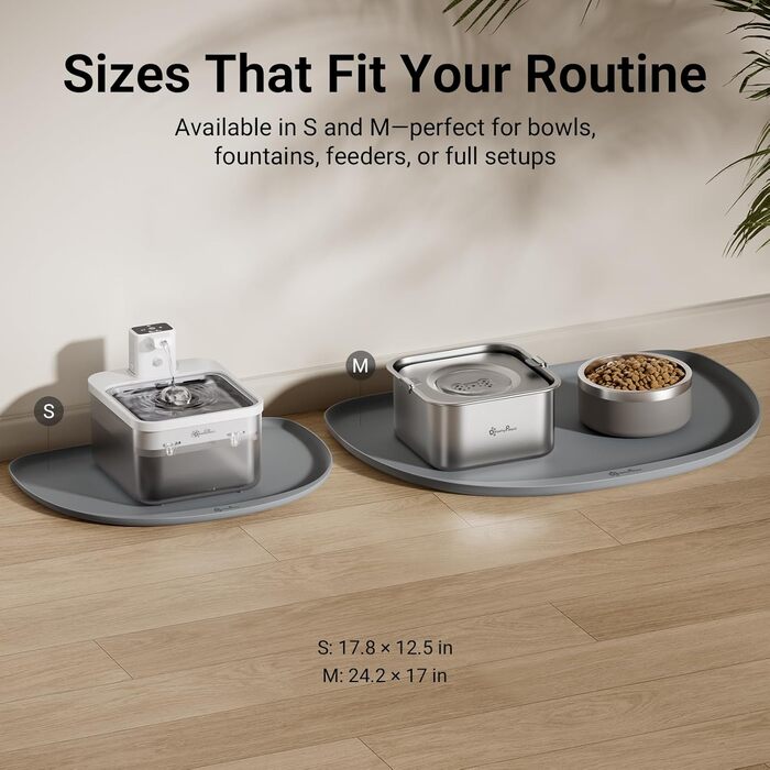 Килимок для годування домашніх тварин DownyPaws: антиковзаючий, вологостійкий, з високим бортиком, 61x43 см, сірий