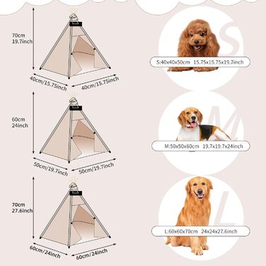 Палатка для тварин Tipi, будиночок для собак та котів з плюшевою подушкою, 60x60x70 см, коричневий