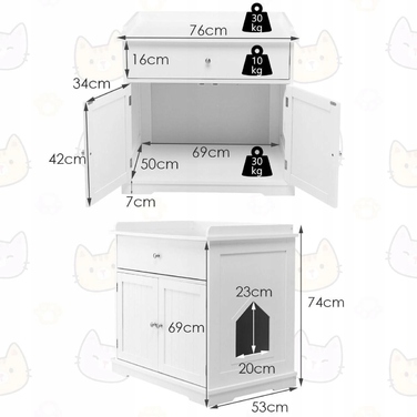 Білий тумба-комод для котів з відсіком під лоток або лежанку та полицею