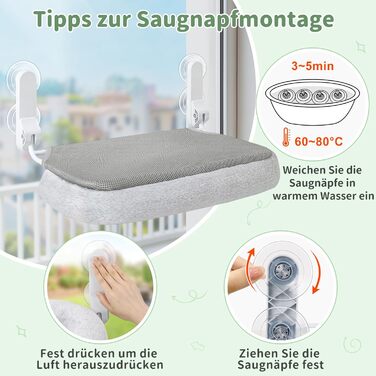 Лежанка для котів на вікно GUUSII HOE: крісло-гамак з 4 присосками, легка установка, білий (сірий, м)