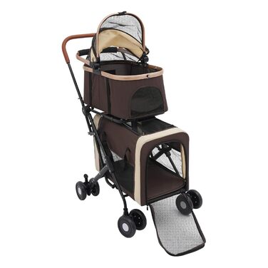 Візок для собак та котів 3 в 1, до 35 кг, складаний, з переносною сумкою та сітковими віконцями (колір кавовий)