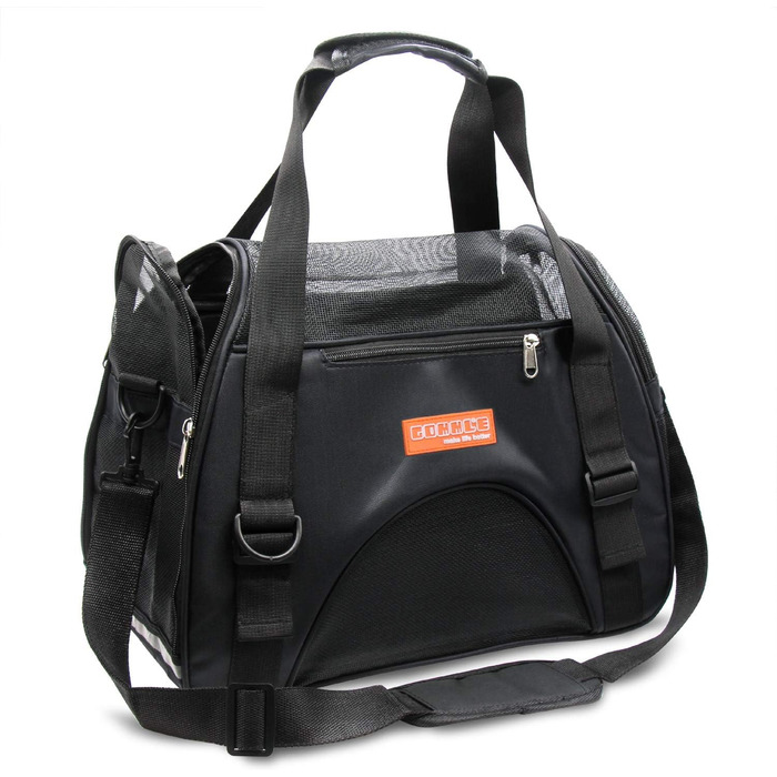 Транспортувальна сумка для тварин: котів, собак, кроликів, хом'яків. Чорна, розмір M (47x27x28 см) та L (44x30x20 см). Підходить для перельотів, вага до 5 кг. З плечовим ременем.