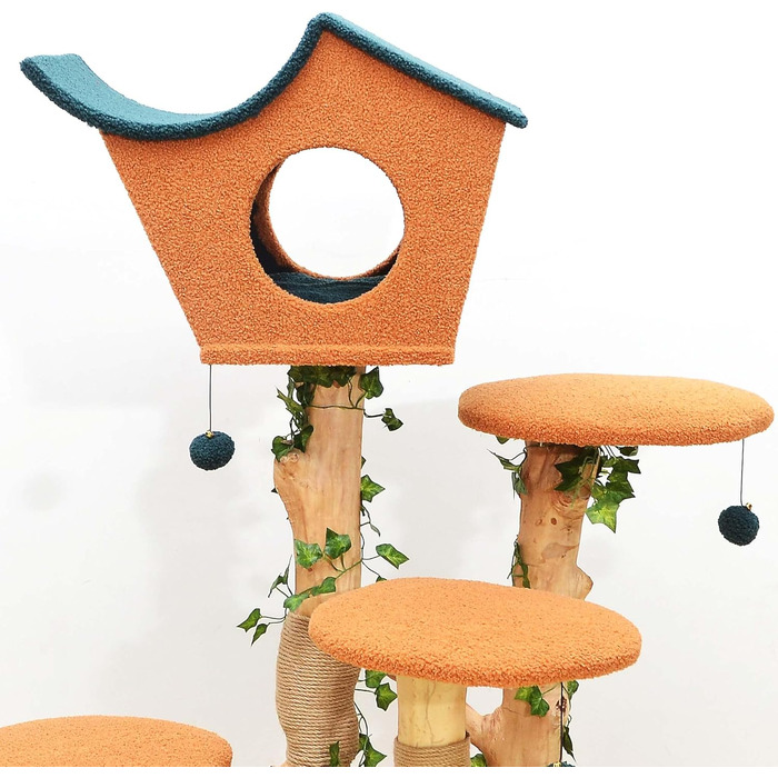 Котячий будиночок з подвір'ям та дряпалкою Fudajo 154 см, з м'яким хутром та деревом, з іграшками