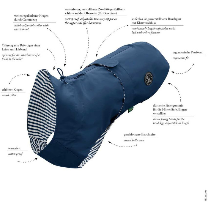 Жовтий дощовик для собак HUNTER Milford, розмір 40, жовтий, регульований, для повірця, легко миється