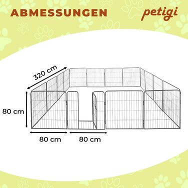Клітка для цуценят Petigi, вольєр з порошковим покриттям, складаний, розмір комірки 47 мм, для використання в саду, 80x80 см