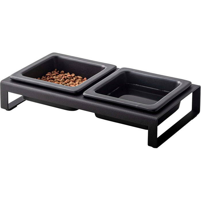 Yamazaki Home підставка для корму з керамічними мисками для котів і собак, сталева, 2 миски по 300 мл, нековзка
