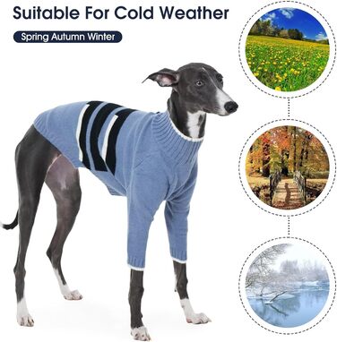 Пуловер IECOii для собак з навушниками, теплий зимовий костюм для грейхаундів, курчаків, віппетів, блакитний, розмір M
