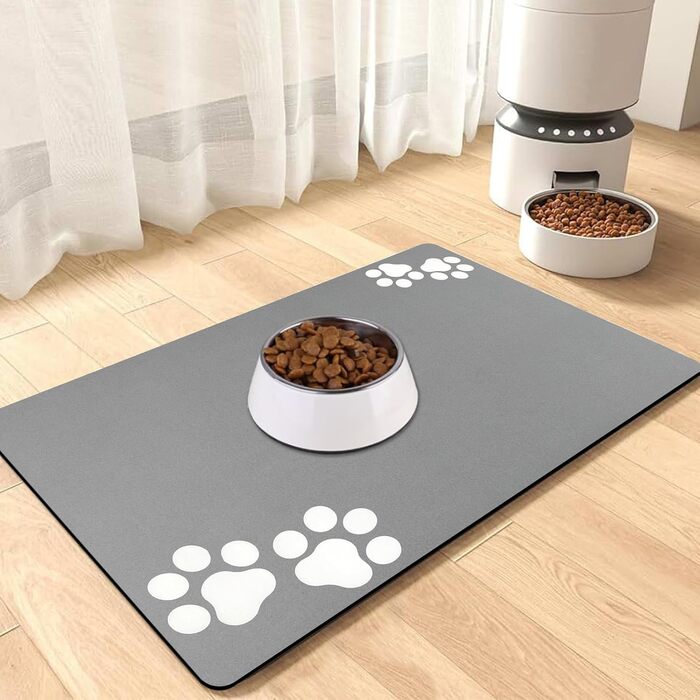 Підкладка під миску для собак та котів, неслизька, сіра, 40x60 см. Швидковисихаюча, легко миється. Підходить для собак та котів.