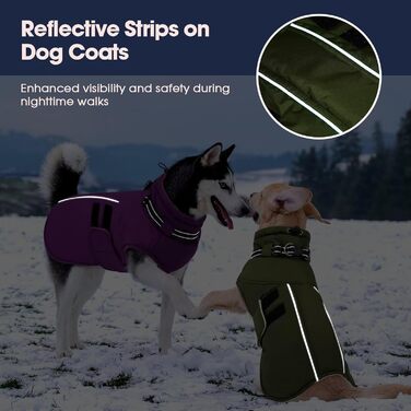 Зимова куртка для собак IECOii, водонепроникна, регульована, з світловідбиваючими елементами, військовий зелений (M)