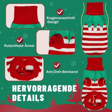 Пуловер для собак на зиму – теплий, м'який, еластичний, для дрібних та великих порід, для такс, французьких бульдогів, XS-XXL, для повсякденного використання та на Новий рік (зелений, смугастий)