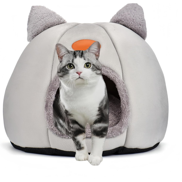 Кігтеточка-ліжко для котів, ліжко для котів середнього розміру (сірий, M), з м'якими подушками