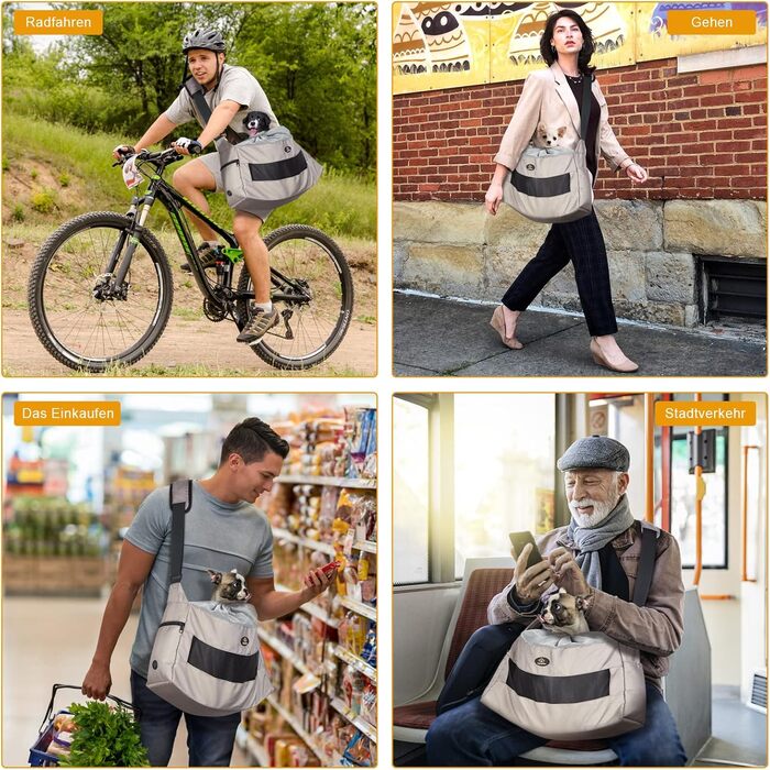 Сумка-переноска для собак Ownpets, сіра, до 6 кг, з регульованим ременем та кишенями, 42x25x14 см