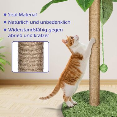 Котячий будиночок з дряпальною колоною Eukue, 80 см, білий/зелений, з платформою, мотузкою та стійкою основою