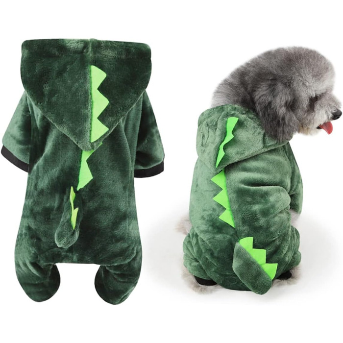 Костюм для собак - динозавр, FRCOLOR, 3 шт., зелений. Теплий матеріал, для святкування Halloween, фотосесій та повсякденного використання.