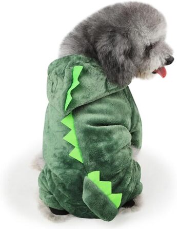 Костюм для собак - динозавр (зелений, 3 шт.) FRCOLOR, теплий матеріал, для свят та фотосесій