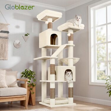 Драбина-кіготь Globlazer для котів та собак, 189 см, XXL, бежевий. 2 будиночки, 2 сидіння, кошик, килимок з сизалю, лежанка для собак