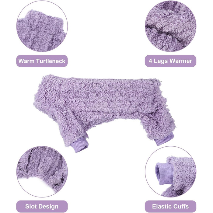 Піжама для собак маленьких порід: теплий флісовий комплект для дівчаток та хлопчиків, теплий зимовий костюм для чихуахуа, йоркширського тер'єра (фіолетовий, розмір Small)