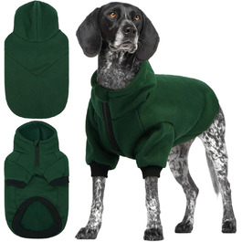 Флісовий худі для собак Lelepet з капюшоном та отвором для повідка, теплий, для осені та зими, напівзастібка, стильний одяг для домашніх тварин, малі, середні та великі породи, XX-Large, зелений