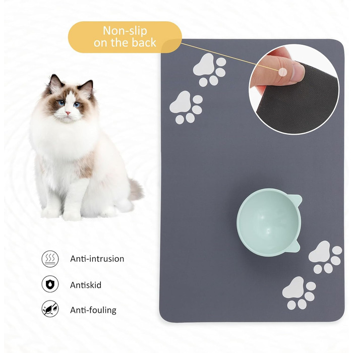 Килимок під миски для собак та котів, суперпоглинаючий, нековзний, миючий, 40x60 см (Сірий)