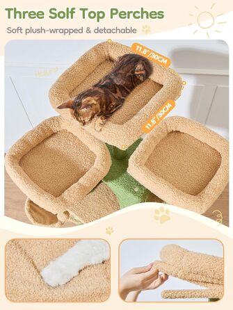 Кігтеточка для котів Taoqimiao 193 см, велика, XXL, з будиночками, гамаком, кошиком та 7 стовпчиками для заточування кігтів, сірий/зелений (MS047G)