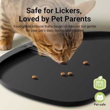 Килимок для годування собак та котів DownyPaws, неслизький, водовідштовхувальний, з високим бортиком, 61 x 43 см, чорний