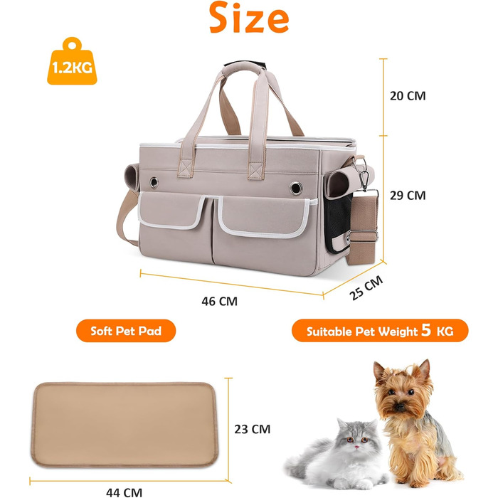 Транспортна переноска для котів та собак ALLSOPETS, складана, портативна, з м'якими кишенями, дихаюча, ідеальна для подорожей, кемпінгу, хаджінгу, (Хакі)