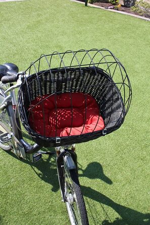 Корзина для велосипеда для собак з ротангу чорного кольору з металевою сіткою та подушкою. Різні розміри. Корзина на кермо для собак, ротанговий кошик, кошик на кермо, кошик для покупок, натуральний (L з подушкою)