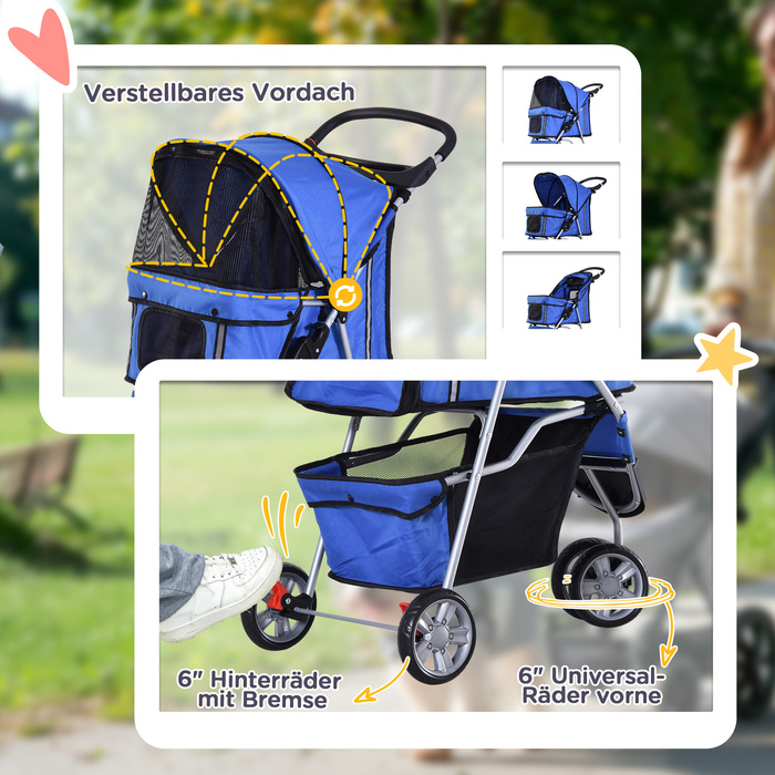 PawHut Dog Stroller Dog Buggy для собак і кішок різнокольоровий синій, складний і легкий, ідеально підходить для поїздок