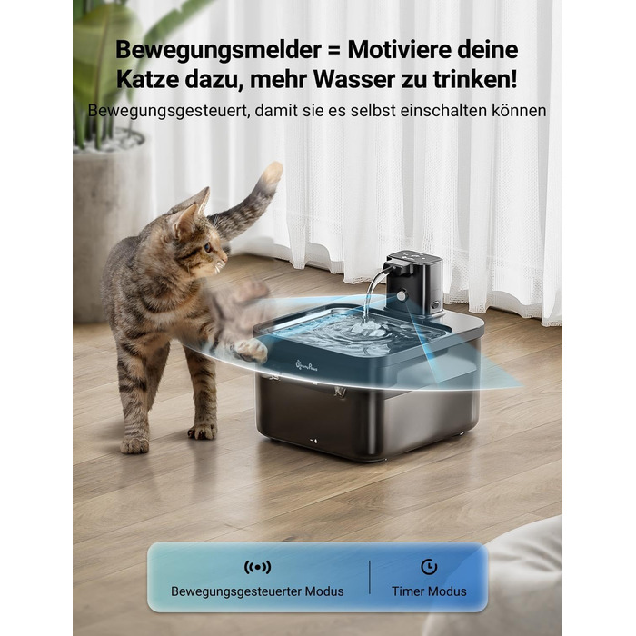 Бездротовий фонтан для котів DownyPaws 2,5 л з датчиком руху чорний