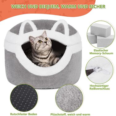 Ownpets Котяче ліжко-нірка 3-в-1, тепле знімне ліжко для котів до 7,7 кг, інтер'єрне зимове місце для сну, м'яке хутро кролика, сіре