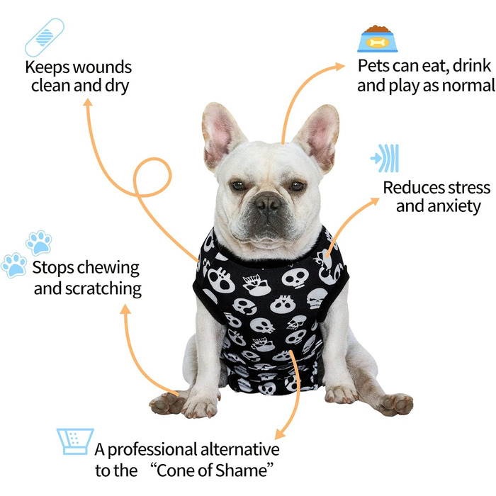 Комбінезон для собак та котів CuteBone Skulls післяопераційний, середній, для захисту ран, SSF05M-DE