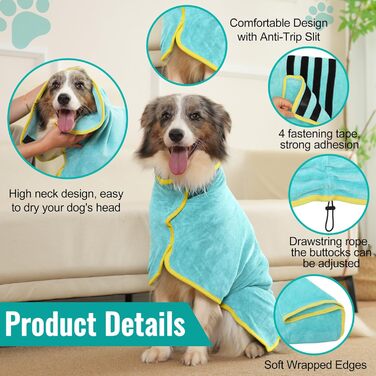 Рушник для собак Hezzuv: ультрапоглинаючий, з мікрофібри, для сушіння після снігу, для цуценят та дорослих, блакитний (S)