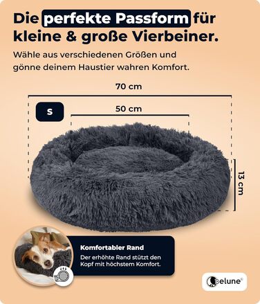 Belune® Лежанка для собак [знімний, пральний чохол] - Оригінал - [S, 70см, Темно-сірий] Корзина для собак, ліжко для котів, лежанка для собак, собаче ліжко, пухнасте ліжко для собак великих, середніх та маленьких порід S (70см) Темно-сірий