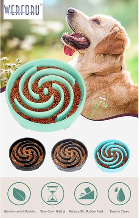 Напувачка для собак, повільне годування, інтерактивна миска, безпечна та міцна, для великих собак, Bohnengrün J-bohnengrün