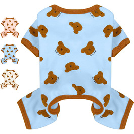 Піжама для собак AXIIJGL, бавовна, еластична, цільнокроєна, зручна, для французького бульдога, X-Large, блакитна, з малюнком ведмедика