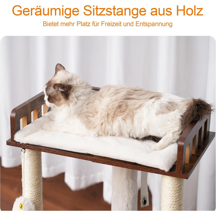 Дряпальня для котів Heybly з платформою 30x50 см, кігтеточкою з кошиком та 2-ма сизалевими стовпчиками, стабільна, для котів середніх та маленьких порід, колір: vintage brown (HCT007SSR)